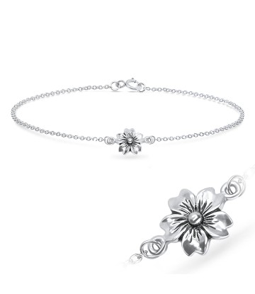 Vintage Flower Style Silver Bracelet BRS-726